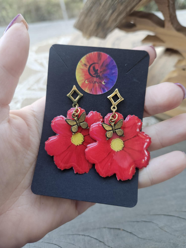 Boucles d'Oreilles - Fleur Rouge