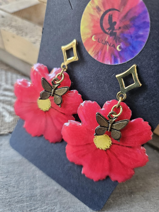 Boucles d'Oreilles - Fleur Rouge