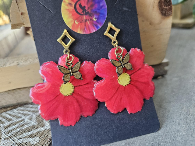 Boucles d'Oreilles - Fleur Rouge