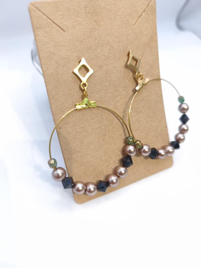 Boucles d'Oreilles - Noir et Irisé Bronze