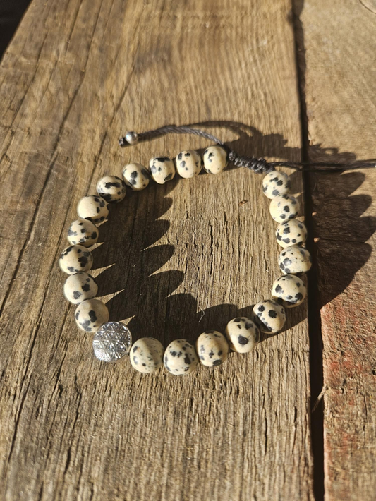 Bracelet - Jaspe Dalmatien Fleur de Vie
