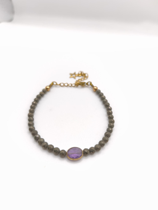 Bracelet Fin - Améthyste & Pyrite
