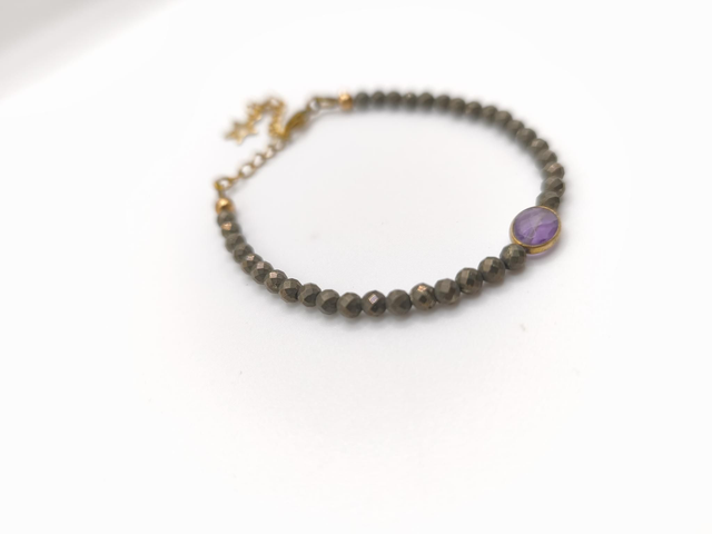 Bracelet Fin - Améthyste & Pyrite