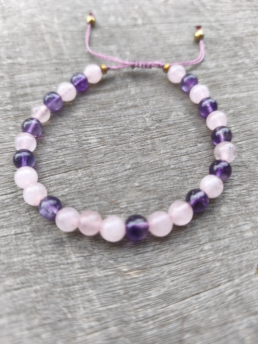 Bracelet Fin - Améthyste & Quartz Rose Entrelacé