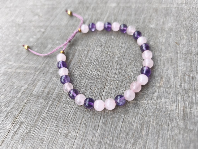 Bracelet Fin - Améthyste & Quartz Rose Entrelacé