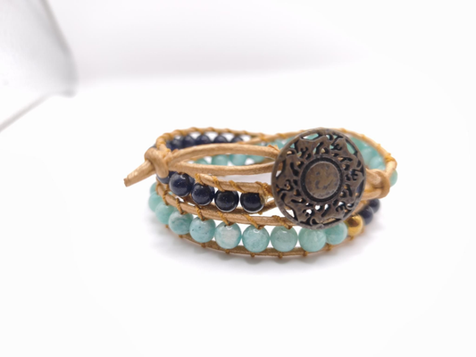 Bracelet - Double Rang Amazonite et Pierre de Sable