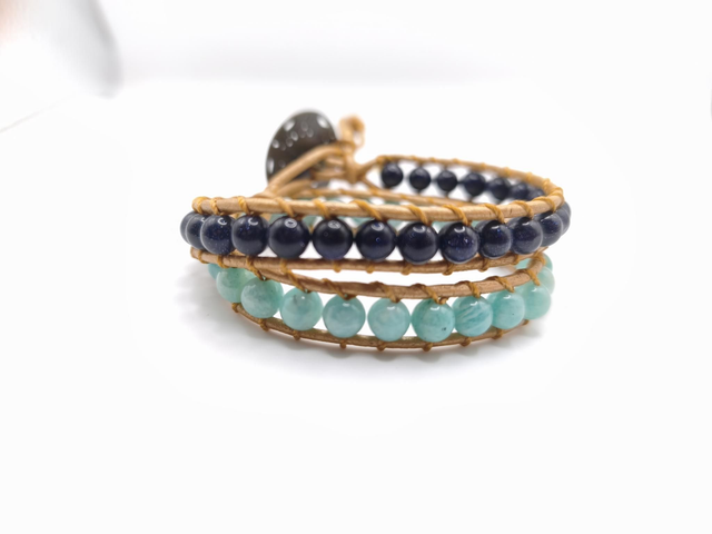 Bracelet - Double Rang Amazonite et Pierre de Sable