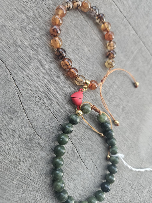 Bracelet - Duo Agate de feu et jade thaïlandais