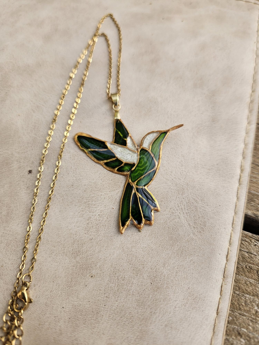 Collier Vitrail - Colibri Vert