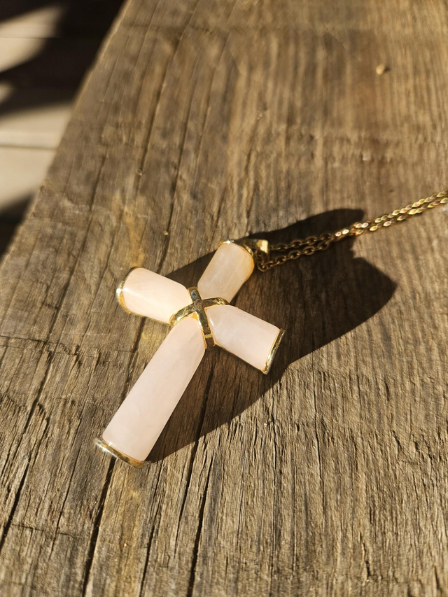 Collier - Croix Quartz Rose