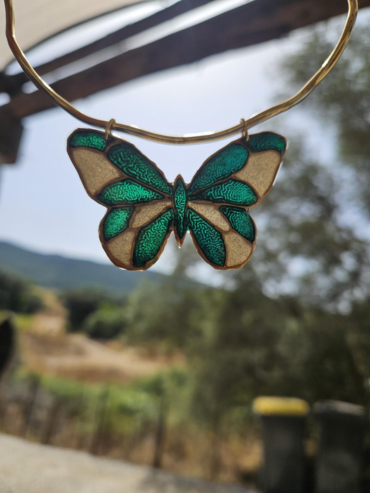Collier Vitrail - Papillon Turquoise & Nacré 2