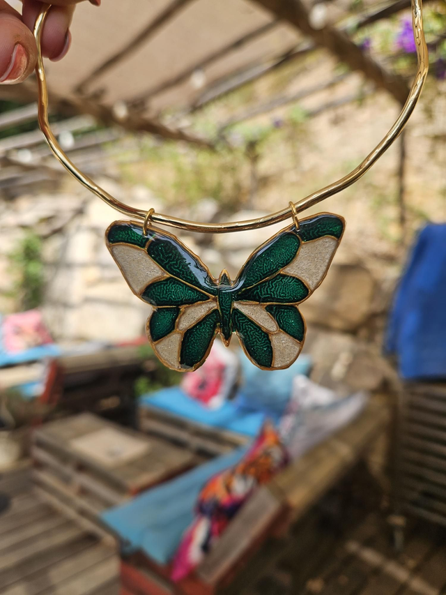 Collier Vitrail - Papillon Turquoise & Nacré 2