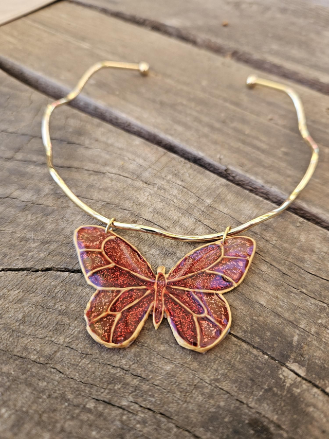 Collier Vitrail - Papillon Rouge