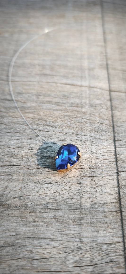 Collier - "Cristal" Goutte Bleu profond