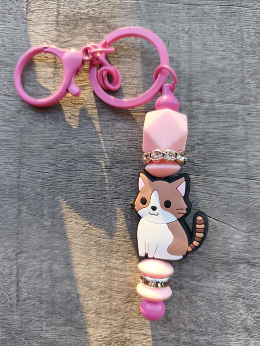 Porte-clés fantaisie – Chat Rose