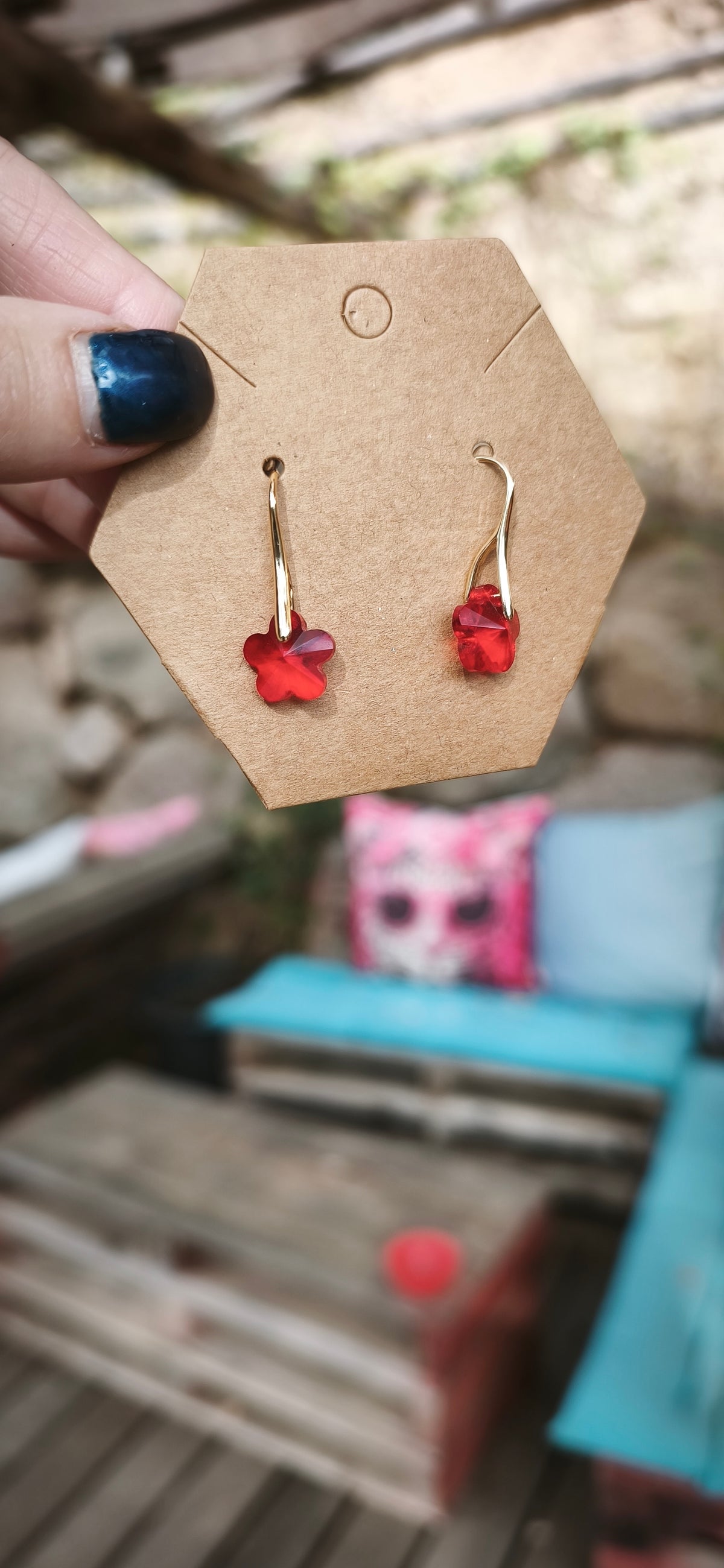 Boucle d'Oreilles Cristal - Flower red