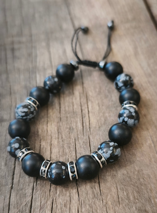Bracelet - onyx et obsidienne neige