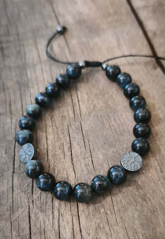Bracelet Homme - oeil du tigre bleu et arbre de vie