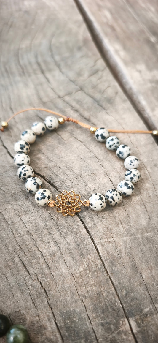 Bracelet - Jaspe dalmatien fleur