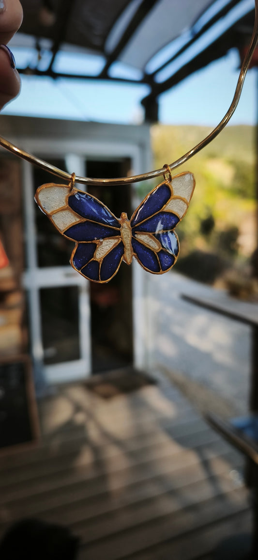Collier Vitrail - Papillon Violet & Nacré